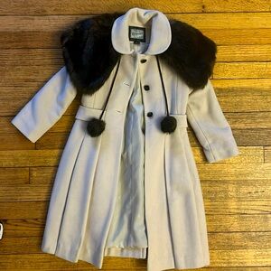 Rothschild cream brown fur pom pom coat size 6 for girls